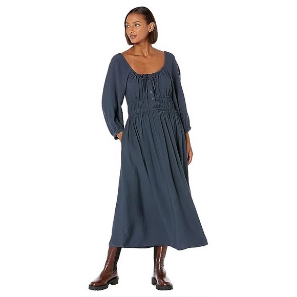 Madewell Navy Blue Sophia Twill Midi Dress - Picture 1 of 6